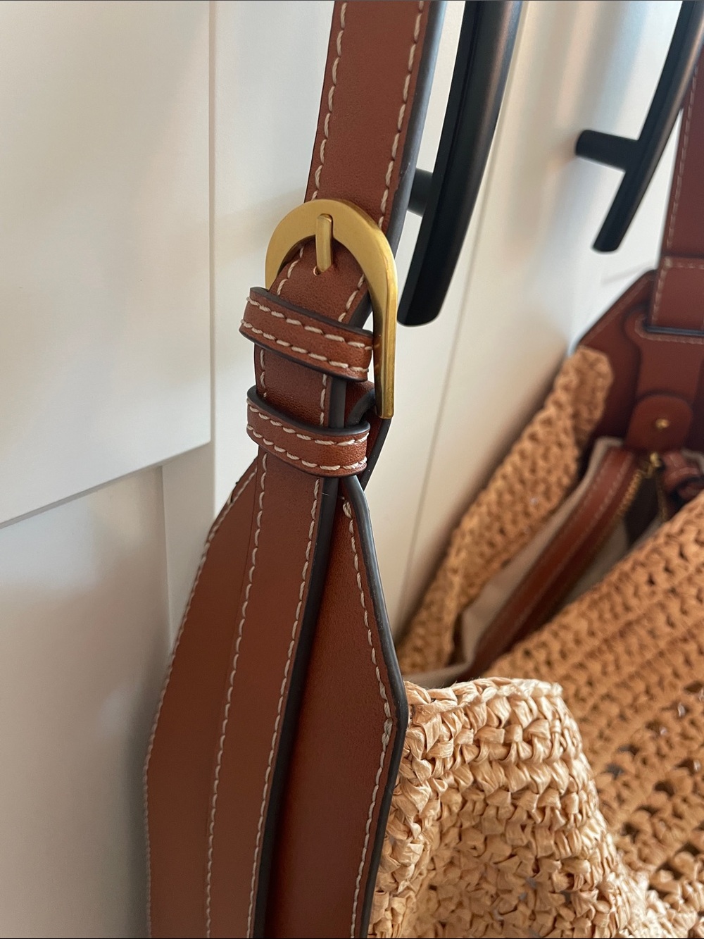 Mango Woven Straw Hobo Bag with Brown Leather Trim CB CB - Picture 2 of 14